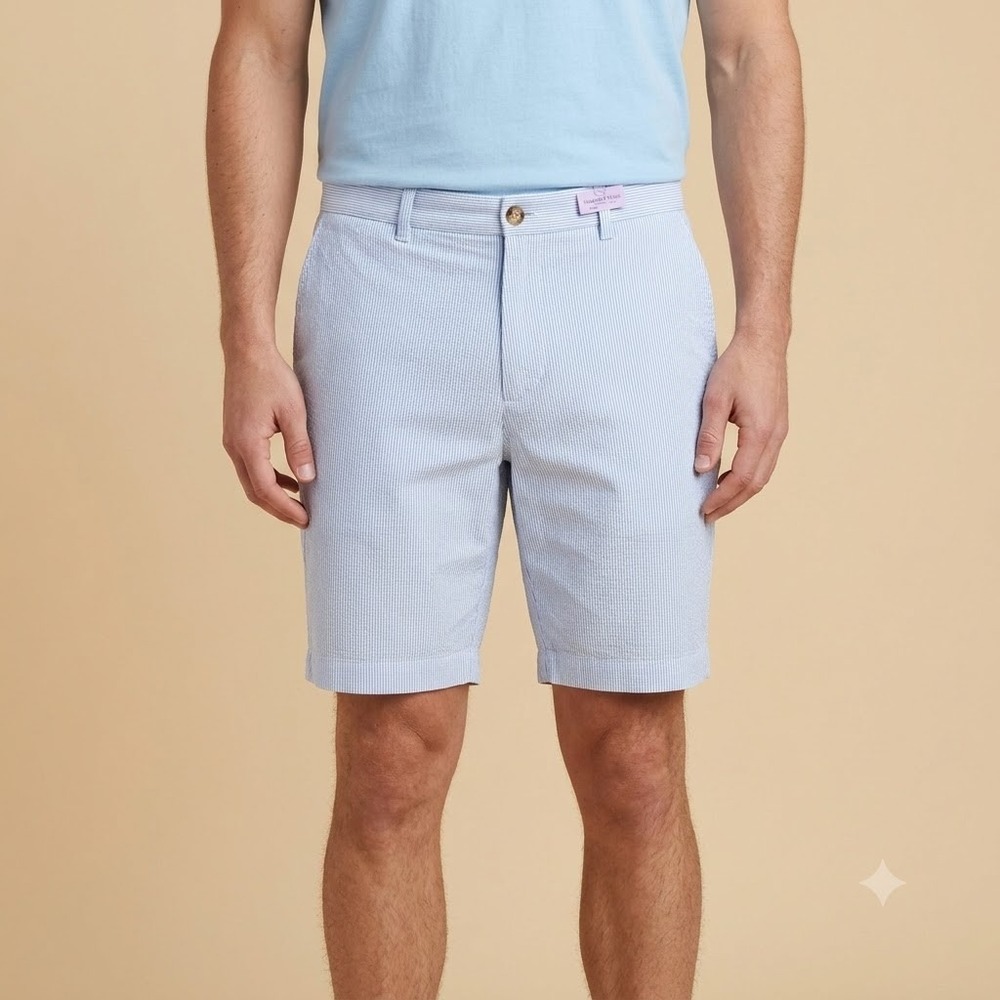 Vineyard Vines Breaker Shorts Mens 35 Blue White Seersucker Stretch